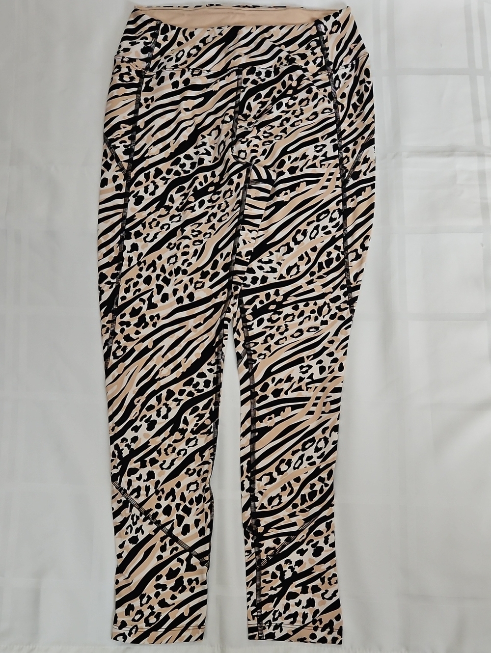 PINK Sport - Animal Print Leggings, Size Medium Black/Tan/Cream